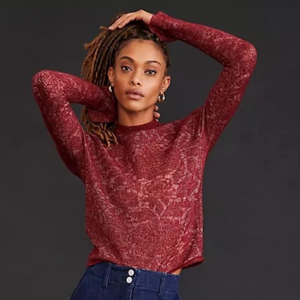 By Anthropologie | Hanna Lace‎ Mock Neck Sweater Merino Blend Size L